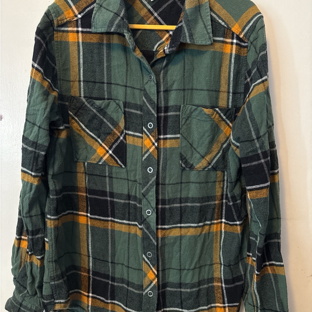 La Hearts Green and Yellow Plaid Shirt